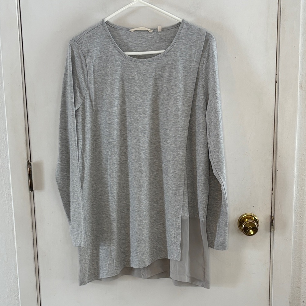 Soft Surroundings light grey long sleeve foldover knit top chiffon bottom Sz L